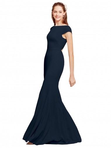 Cheapest Sleeveless Stretch Crepe A-Line Long Boat Neck Sexy Evening Dress UK
