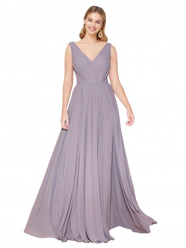 Cheapest Sleeveless Soft Chiffon A-Line Long High Neck Dusty Rose Evening Dress UK