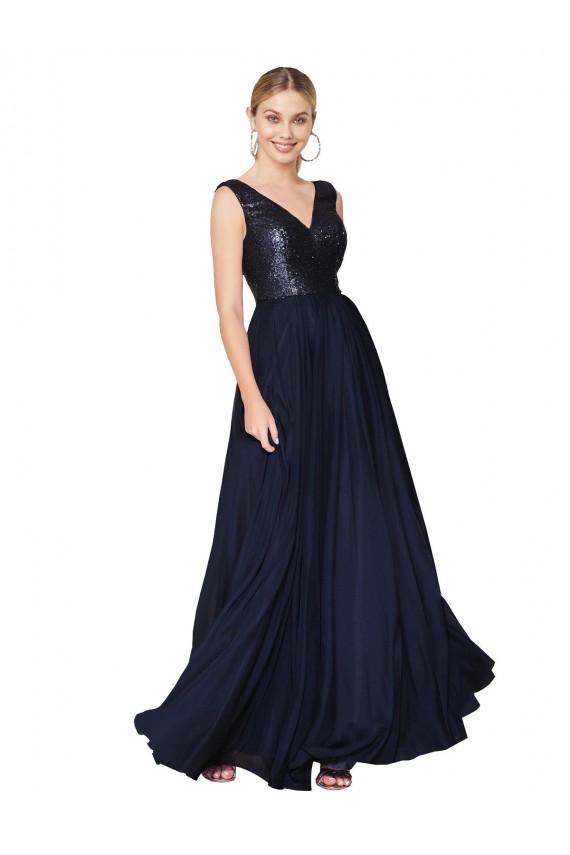 Cheapest Sleeveless Soft Chiffon & Sequin A-Line Long High Neck Semi Formal Evening Dress UK