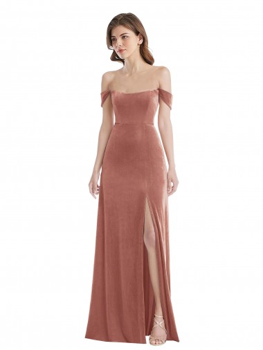 Cheapest Sleeveless Stretch Velvet A-Line Long Off the Shoulder Maxi Evening Dress UK