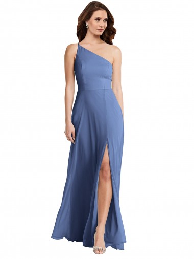 Cheapest Sleeveless Soft Chiffon A-Line Long One Shoulder Maxi Evening Gowns UK