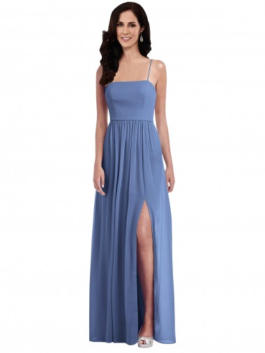 Cheapest Sleeveless Soft Chiffon A-Line Long Low Back Spaghetti Straps Maxi Evening Dress UK