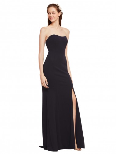 Cheapest Sleeveless Stretch Crepe A-Line Long Strapless Bridal Party Dress UK