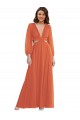 Cheapest Long Sleeves Soft Chiffon A-Line Long V-Neck Maxi Evening Dress UK