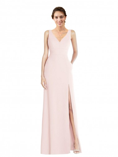 Cheapest Sleeveless Stretch Crepe A-Line Long Low Back V-Neck Semi Formal Evening Dress UK