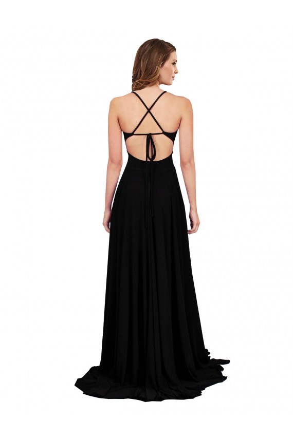Cheapest Sleeveless Spandex A-Line Long V-Neck Open Back Sexy Evening Dress UK