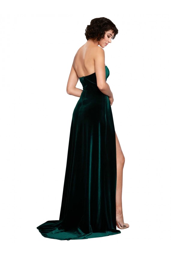 Cheapest Sleeveless Stretch Velvet A-Line Sweep Train Sweetheart Semi Formal Evening Dress UK