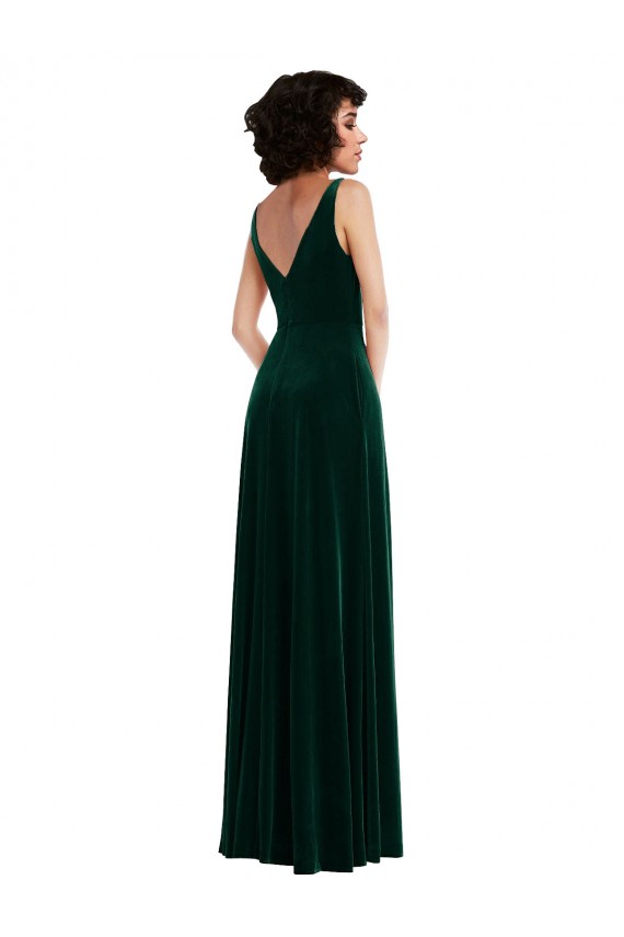 Cheapest Sleeveless Stretch Velvet A-Line Long V-Neck Maxi Evening Dress UK