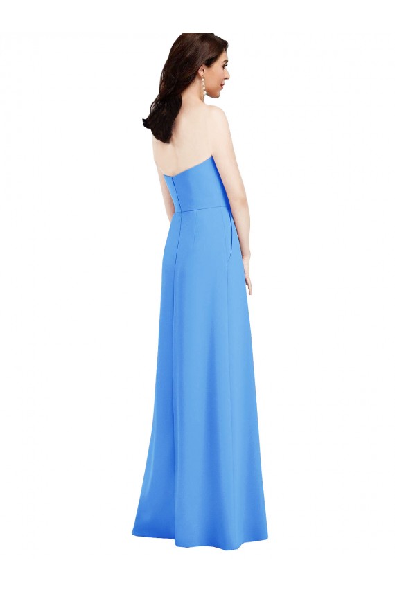 Cheapest Sleeveless Stretch Crepe Trumpet Long Strapless Peacock Blue Semi Formal Evening Dress UK
