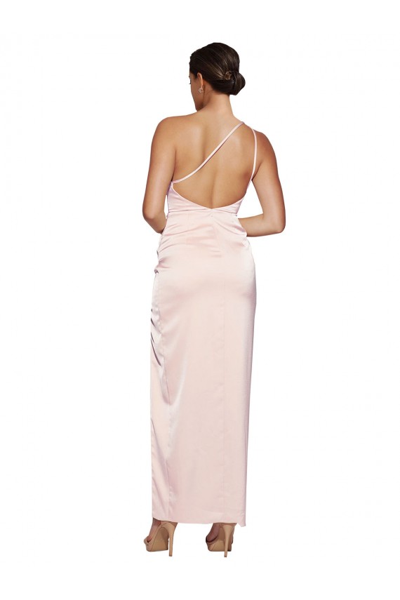 Cheapest Sleeveless Silky Satin A-Line Long One Shoulder Semi Formal Evening Dress UK