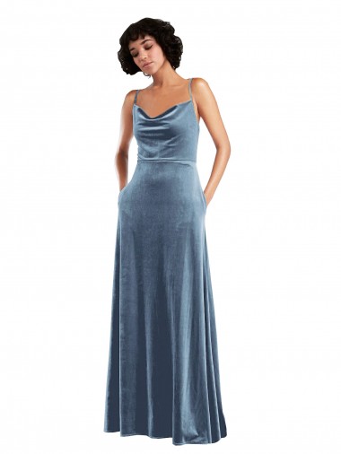 Cheapest Sleeveless Stretch Velvet Sheath Long Open Back Cowl Neck Maxi Evening Dress UK