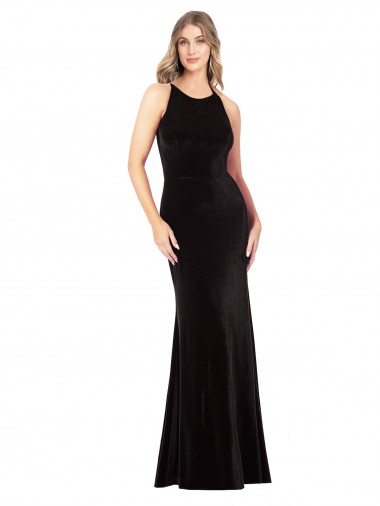 Cheapest Sleeveless Stretch Velvet Sheath Long Jewel Neck Evening Dress UK