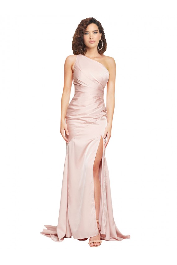 Cheapest Sleeveless Silky Satin Sheath Long One Shoulder Sexy Evening Dress UK