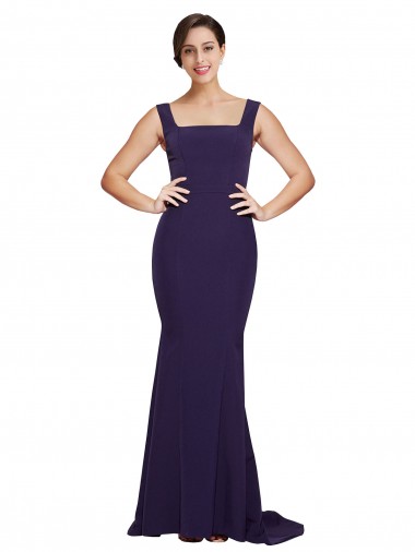 Cheapest Sleeveless Stretch Crepe Sheath Sweep Train Square Neck Semi Formal Evening Dress UK