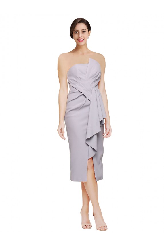 Cheapest Sleeveless Stretch Crepe Sheath Cocktail Length Strapless Evening Dress UK