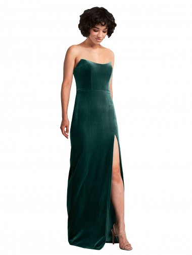 Cheapest Sleeveless Stretch Velvet Sheath Long Strapless Sexy Evening Dress UK