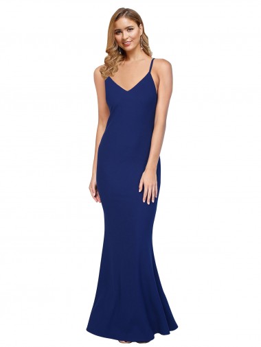 Cheapest Sleeveless Stretch Crepe Sheath Long Open Back V-Neck Evening Dress UK