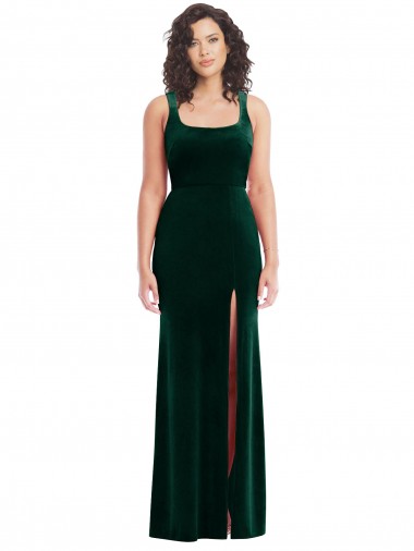 Cheapest Sleeveless Stretch Velvet Trumpet Long Square Neck Maxi Evening Dress UK