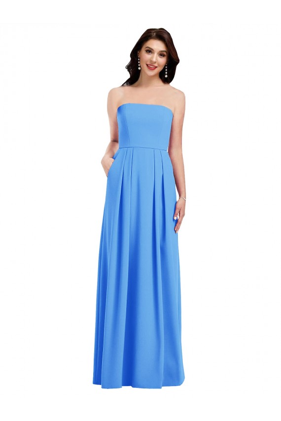 Cheapest Sleeveless Stretch Crepe Trumpet Long Strapless Peacock Blue Semi Formal Evening Dress UK